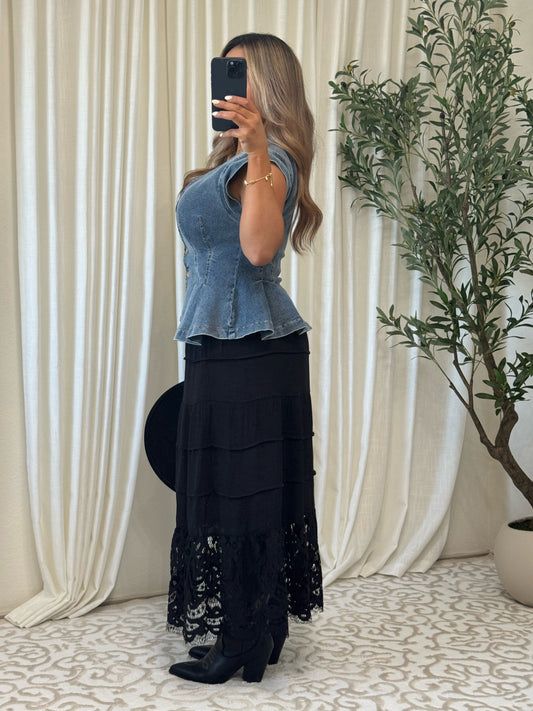The Bluebell Top - Denim Peplum