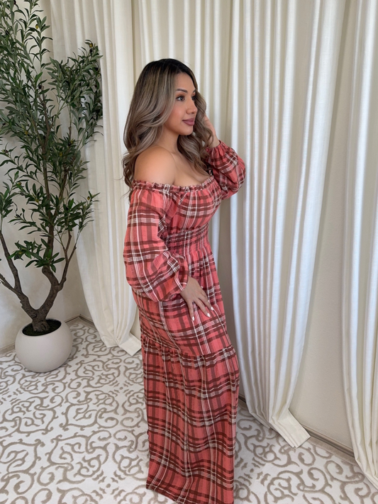 The Rosalie Dress - Rose Plaid Maxi