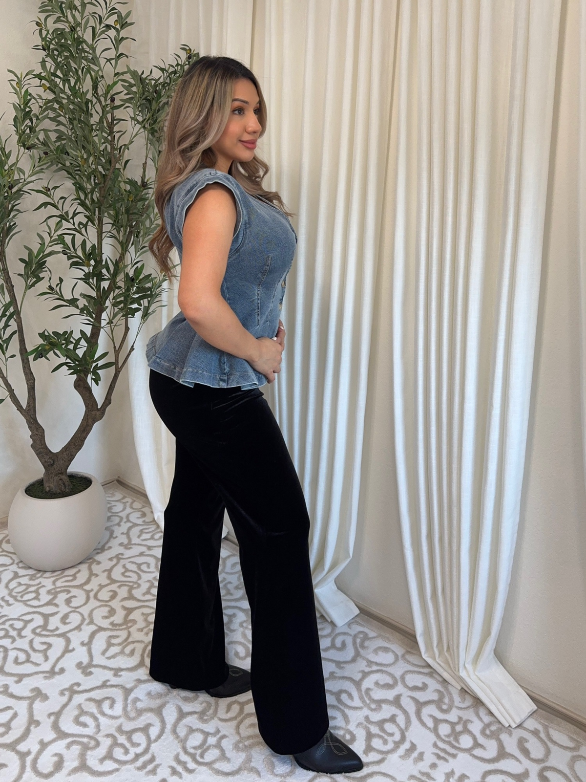 The Bluebell Top - Denim Peplum