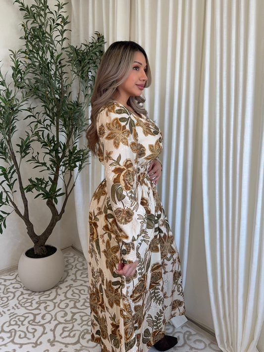 The Marigold Dress - Cream Toned Floral Midi
