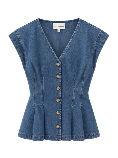 The Bluebell Top - Denim Peplum