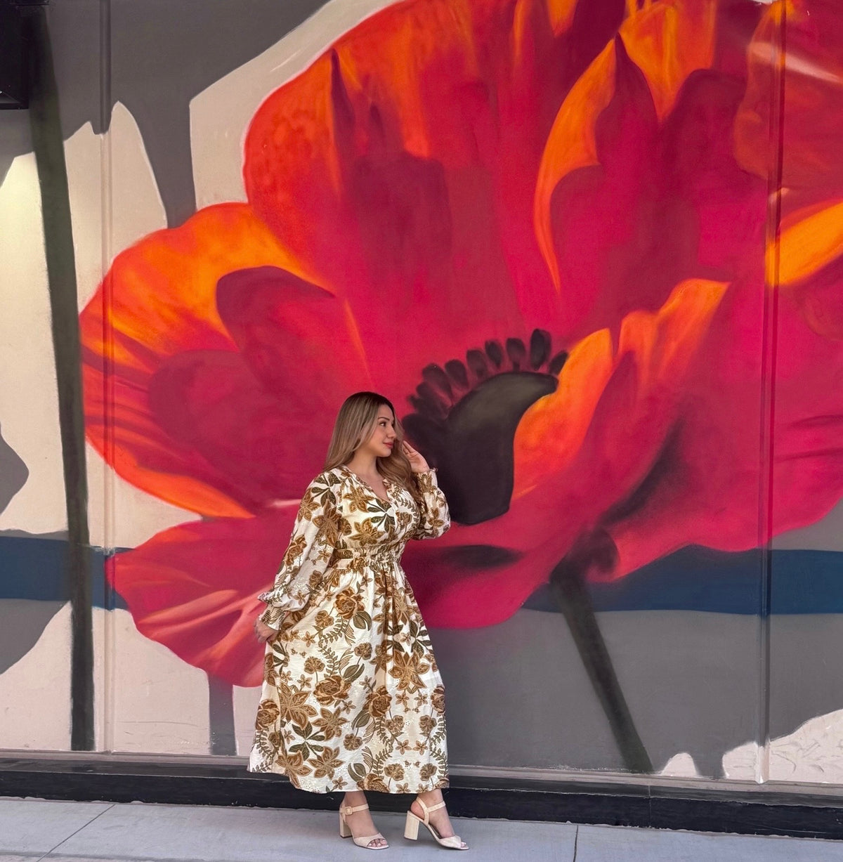 The Marigold Dress - Cream Toned Floral Midi